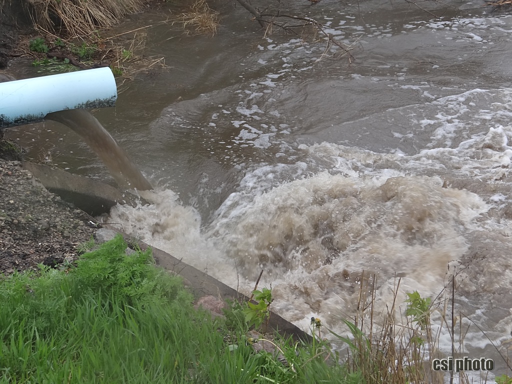 Fast water from SW Jamestown - Buffalo Mall area - enters the James River near spillway